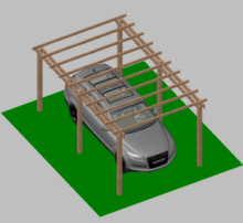 Carport Tettoia per Auto in Legno di Pino Impregnato - mt 5 X 3 - con Pali ad Interrare