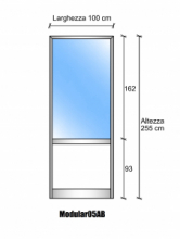 Modulo Parete Divisoria in Vetro Trasparente Alluminio e Bachelite 1 Traversa Bassa - H2550xL1000 mm - ITALFROM®