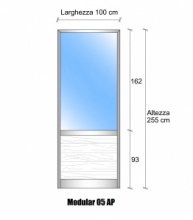 Modulo Parete Divisoria in Vetro Trasparente Alluminio e Perline 1 Traversa Bassa - H2550xL1000 mm - ITALFROM®