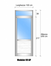 Modulo Parete Divisoria in Vetro Trasparente Luce Alluminio e Perline con Porta - H2550xL1000 mm - ITALFROM®