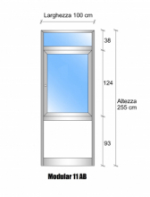 Modulo Parete Divisoria in Vetro Trasparente Luce Alluminio e Bachelite con Finestra - H2550xL1000 mm - ITALFROM®