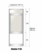 Modulo Parete Divisoria in Alluminio Vetro e Luce Opale e Bachelite con Finestra - H2550xL1000 mm - ITALFROM®