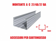 Montante a C 27/48/27 BA (Bordo Arrotondato) - Profilo per Cartongesso - Lunghezza Barra 300 cm