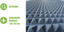 Pannello Piramidale Fonoassorbente in Poliuretano Espanso per Isolamento Acustico - 50x50xH3 cm